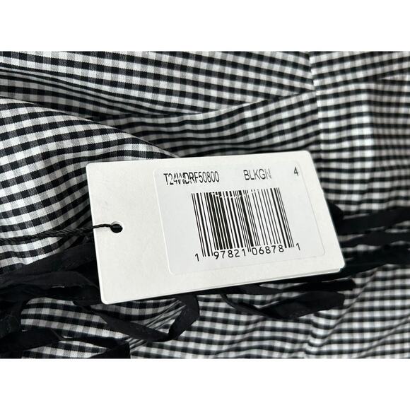 NWT O.P.T Women's Babette Black & White Gingham Lace-Up A-Line Midi Dress Size 4 - Picture 7 of 13